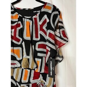 Karl Lagerfeld Paris Dress Womens 2 Black Red Abstract Chiffon Maxi LD4EGE16